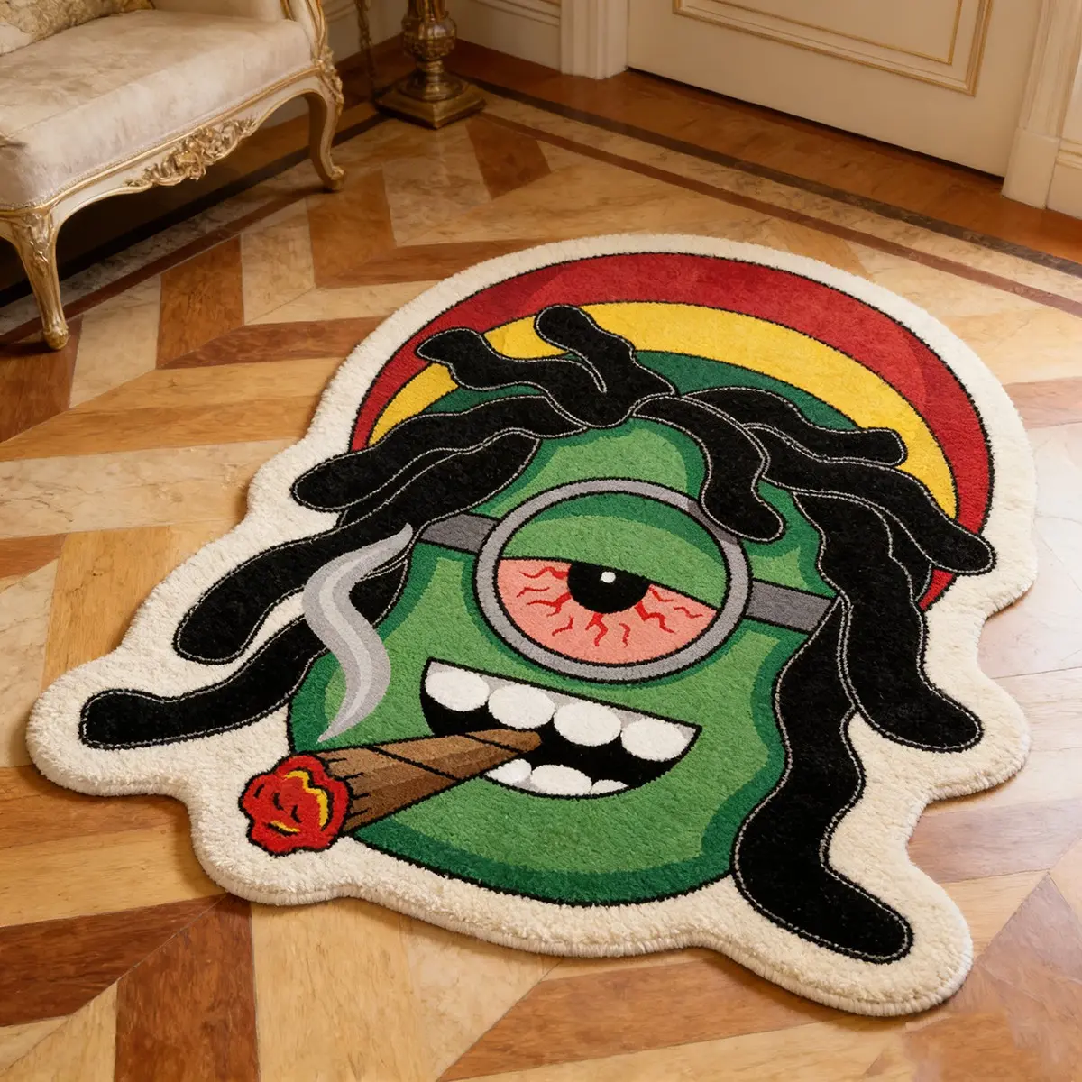 1 piece, green cyclops rug, Fluffy bedroom rug, floor mat, creative decorative rug, irregular rug, hand washable only, soft plush decorative rug, bedside mat, suitable for living room, bedroom, bay window, Home Decor Rugs, perfect gift for a friend