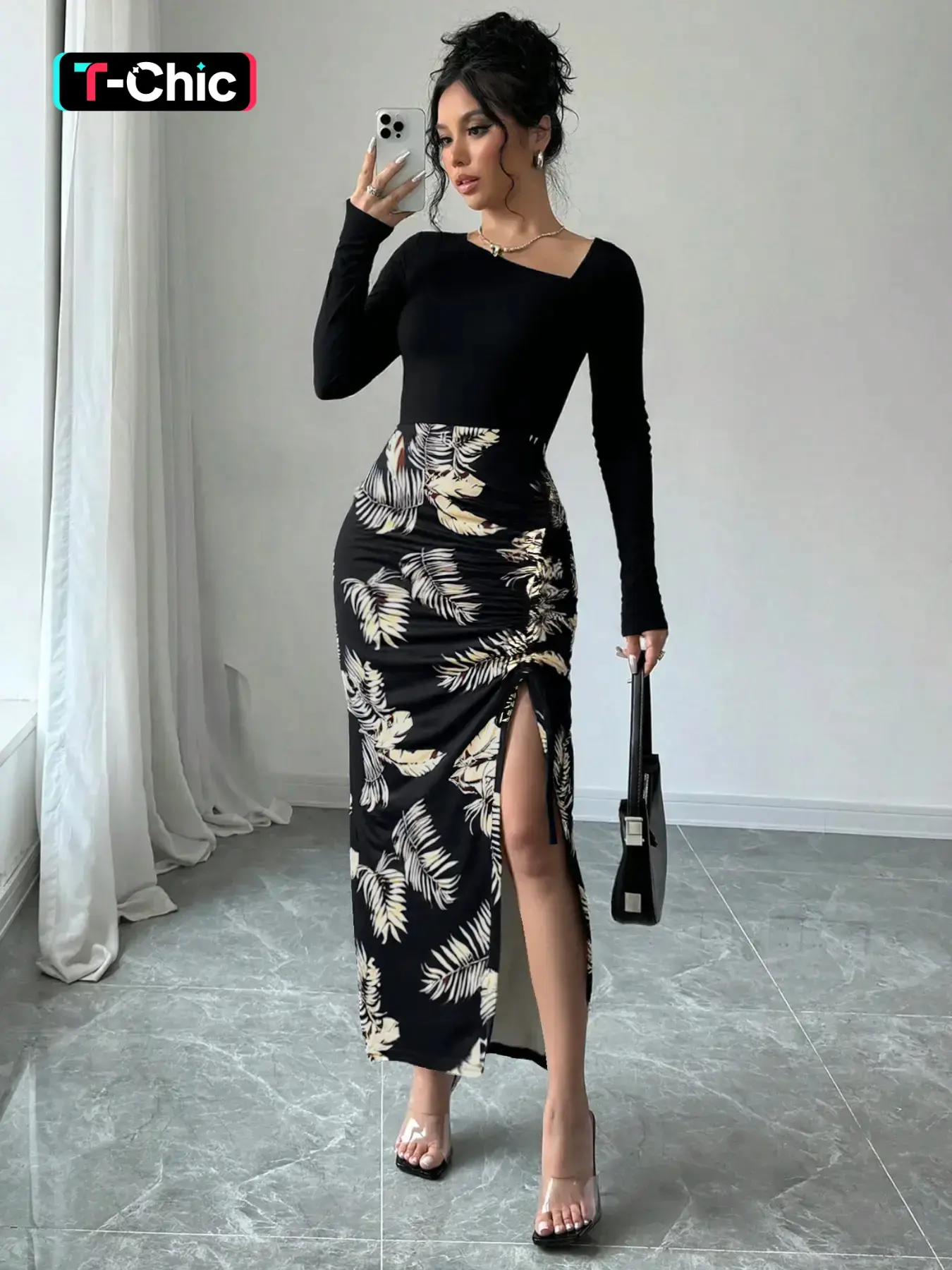 chinese dress ladies Plus Size Tropical Leaves Maxi Dress  2020AVE