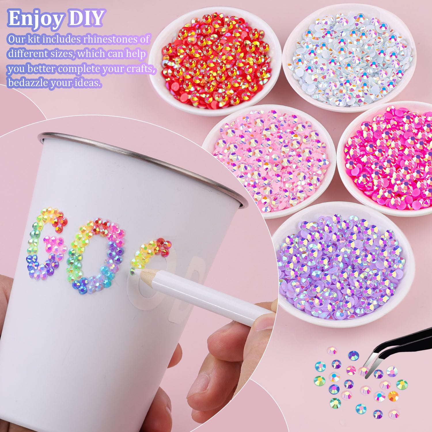 15 Color 20000Pcs Jelly Rhinestones Bedazzling Kit, 3mm Multicolor Resin Flatback Gems with Tweezers Pick-Up Pen for DIY Craft Apparel Nail Art Phone Case, 3mm Flatback Rainbow Gems with 2 Pcs Jewelry Glue & Rhinestone Picker for Clothes Shoes Nail Art