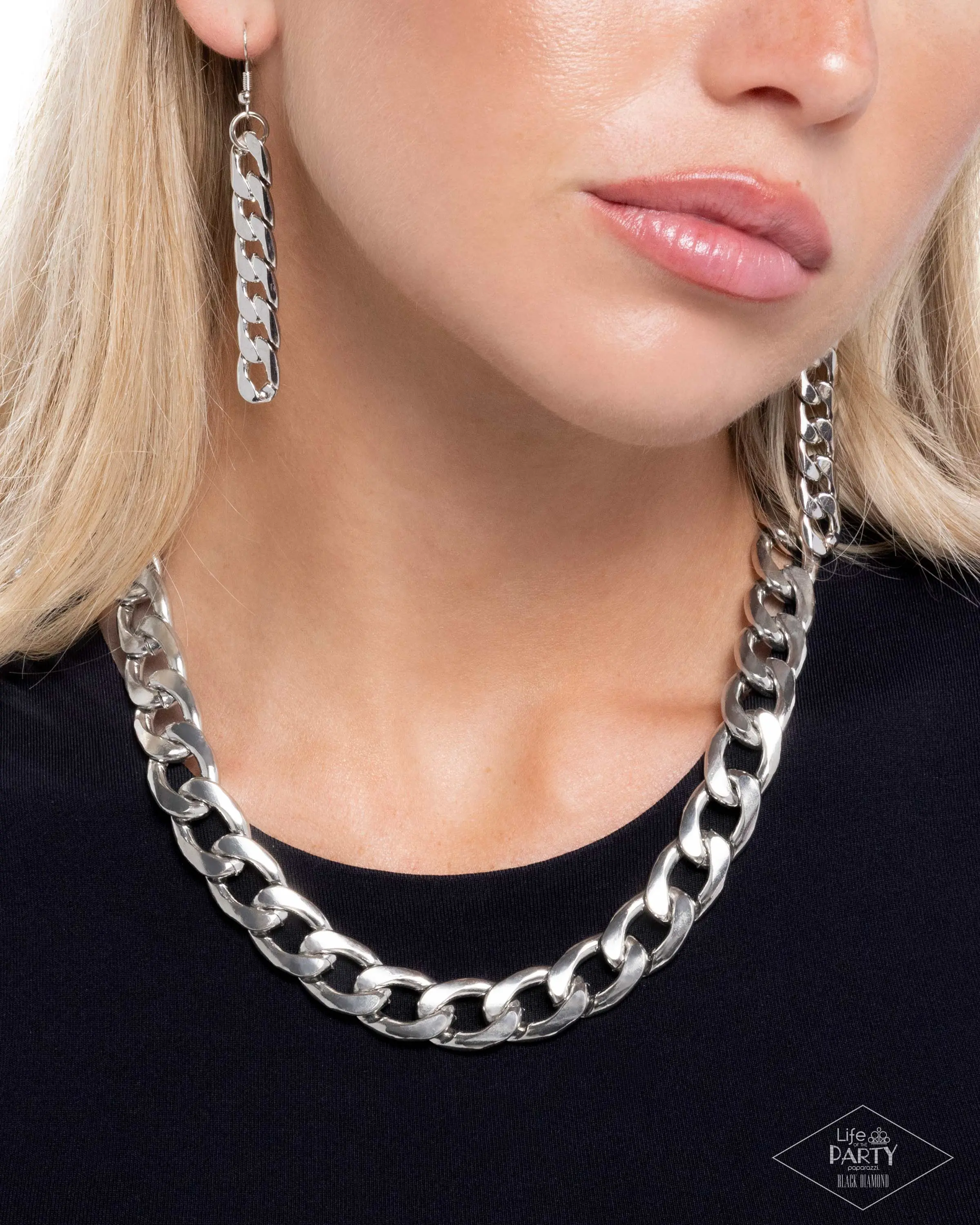 Silver Action Curb Costume Jewelry Set