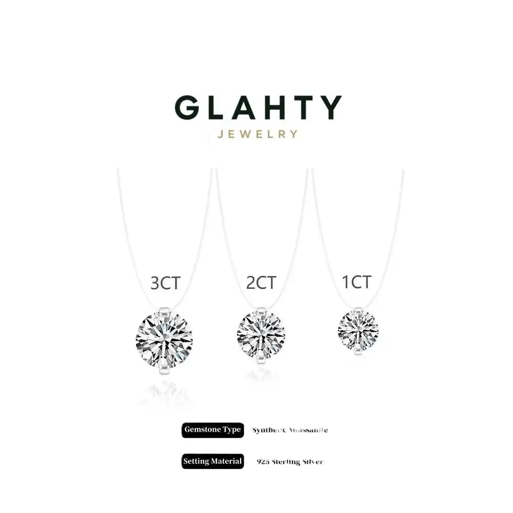 【#C004 TODAY ONLY 】Invisible 1-3CT Clear Nylon Thread Necklacevvs Synthetic Moissanite Necklace in 925 Sterling Silver Birthday Mother's Day Gift for Men Women Wedding Invisible Necklace