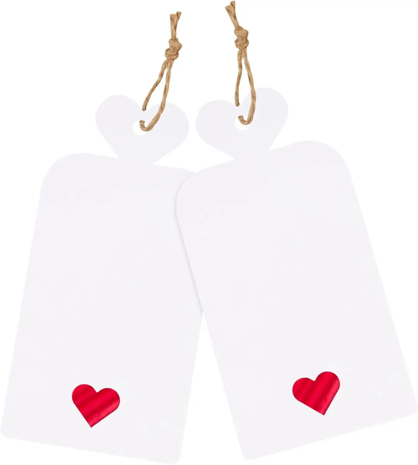 100pcs Blank Gift Tags with String, 4x2 in White Paper Tags with Foil Red Heart, Personalized Gift Wrapping Labels for Birthday, Baby Shower, Wedding, Valentine's Day