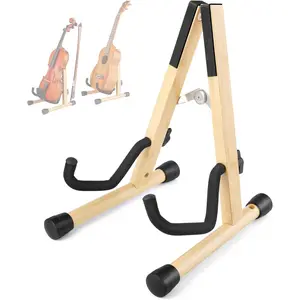 Ukulele Stand, Violin Stand with bow holder, Foldable Ukulele Stand for Travel, A-Frame Ukulele Holder for Violin, Banjo, and Mandolin, Wooden Floor Ukulele Holder (, Ukulele & Violin)