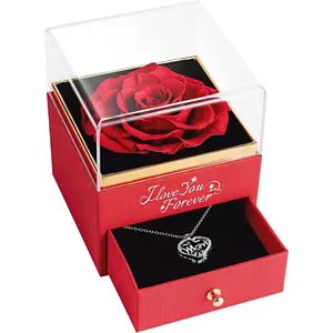 Gifts for Women Mom Rose with Necklace: Preserved Red Flowers Jewelry Presents for Mother Mama from Daughter Son