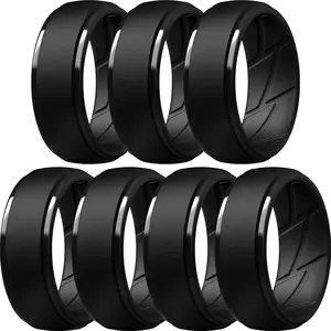 Men's Silicone Rings 10mm Wide 2.5mm Thick Rubber Bands, Breathable,Variety Multipack 1-7
