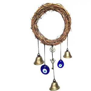 Witch Bells for Door Knob Protection,Witchy Wicca Decor Clear Negative Energies with Blue Evil Eyes for Home Garden Courtyard Decor Protection