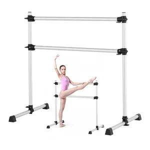 VEVOR Ballet Barre, 4 Ft Aluminum Double Barre Bar for Home, Freestanding Portable Ballet Stretching Dance Bars, Height Adjustable Anti-Wobble Fitness Studio Equipment, for Pilates Balance Workout