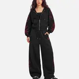 Aelfric Eden Boxy Embroidery 2 Piece Tracksuit Set High Waist Red Gothic Script Embroidery Detail Boxy Cropped Zip Up Hoodie + Baggy Wide Leg Sweatpants Soft Fabric Y2K Streetwear Unisex Two Piece Outfit, Tracksuit Sweat Suits, Sweatsuit Sets, Sportswear