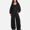 Aelfric Eden Boxy Embroidery 2 Piece Tracksuit Set High Waist Red Gothic Script Embroidery Detail Boxy Cropped Zip Up Hoodie + Baggy Wide Leg Sweatpants Soft Fabric Y2K Streetwear Unisex Two Piece Outfit, Tracksuit Sweat Suits, Sweatsuit Sets, Sportswear