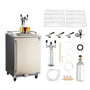 【DealsForYouDays】 VEVOR Triple Tap Commercial D-System Draft Beer Kegerator - 160L Full Size Unit, 5lbs CO2 Tank, Holds 3 Sixth/2 Slim Lock/3 Ball-Lock Kegs, AC115V Plug 130W, 152.12 lbs Steel Guard Rail Home Improvement Dispenser