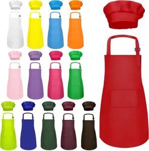 Kids Apron and Chef Hat Set for Boys and Girls Age 6-13 Years, 24 x 18 Inch, Machine Washable, Adjustable, and Durable