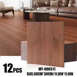 12-Piece Thick Luxury Vintage Wood Texture Self-Adhesive Floor Tiles, PVC Base, Non-Slip Durable, Kitchen Bathroom Living Room Bedroom Hallway