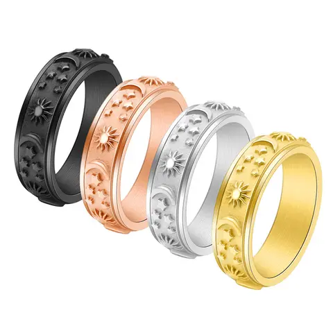 Springtok Stainless Steel Spinning Finger Jewelry - Unisex Fashion Rings with Sun-Moon-Star Design, Multi-Sizes, Multiple Colors for Women, Daily Wear or Gift