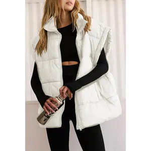 Zip Up Puffer Vest Coat with Pockets
