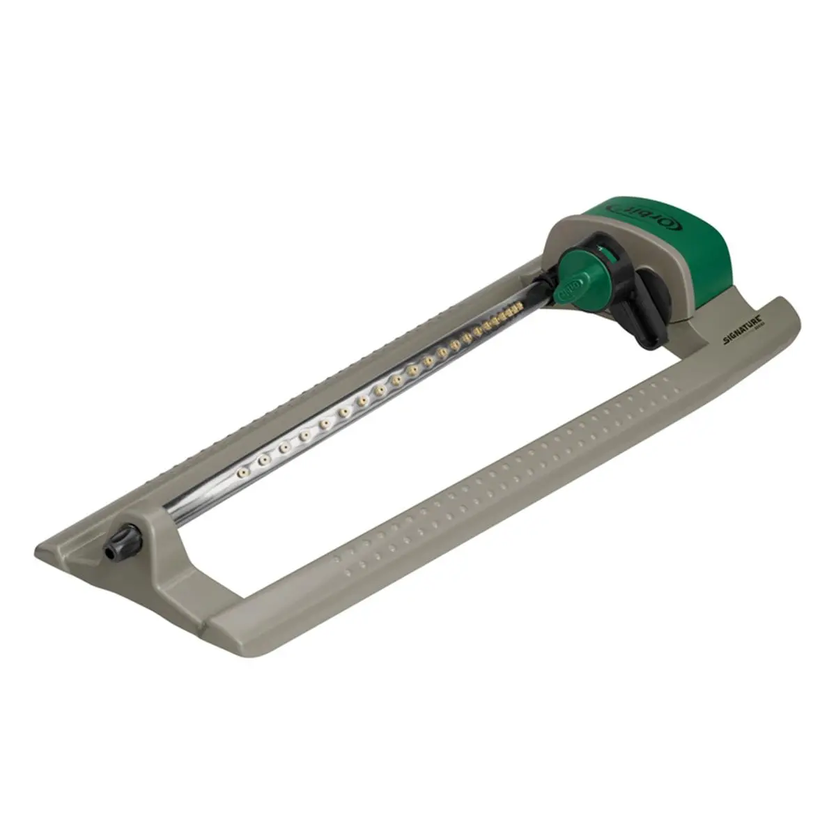 Orbit 7015335 Green Metal Oscillator Sprinkler - Rectangular Base, 1.85 lbs., 3600 Sq. Ft. Coverage, 21 Jet Nozzles, Easy Click Adjustment, Clean-Out Plug, Mechanical Sprinkler Nozzle Watering Equipment for Garden Use