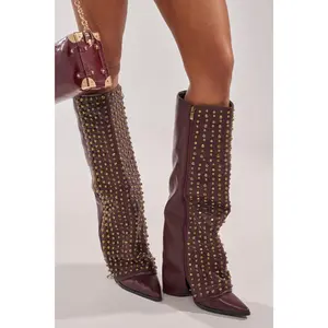 AZALEA WANG AGUSTUE BURGUNDY STUDDED WESTERN BOOT