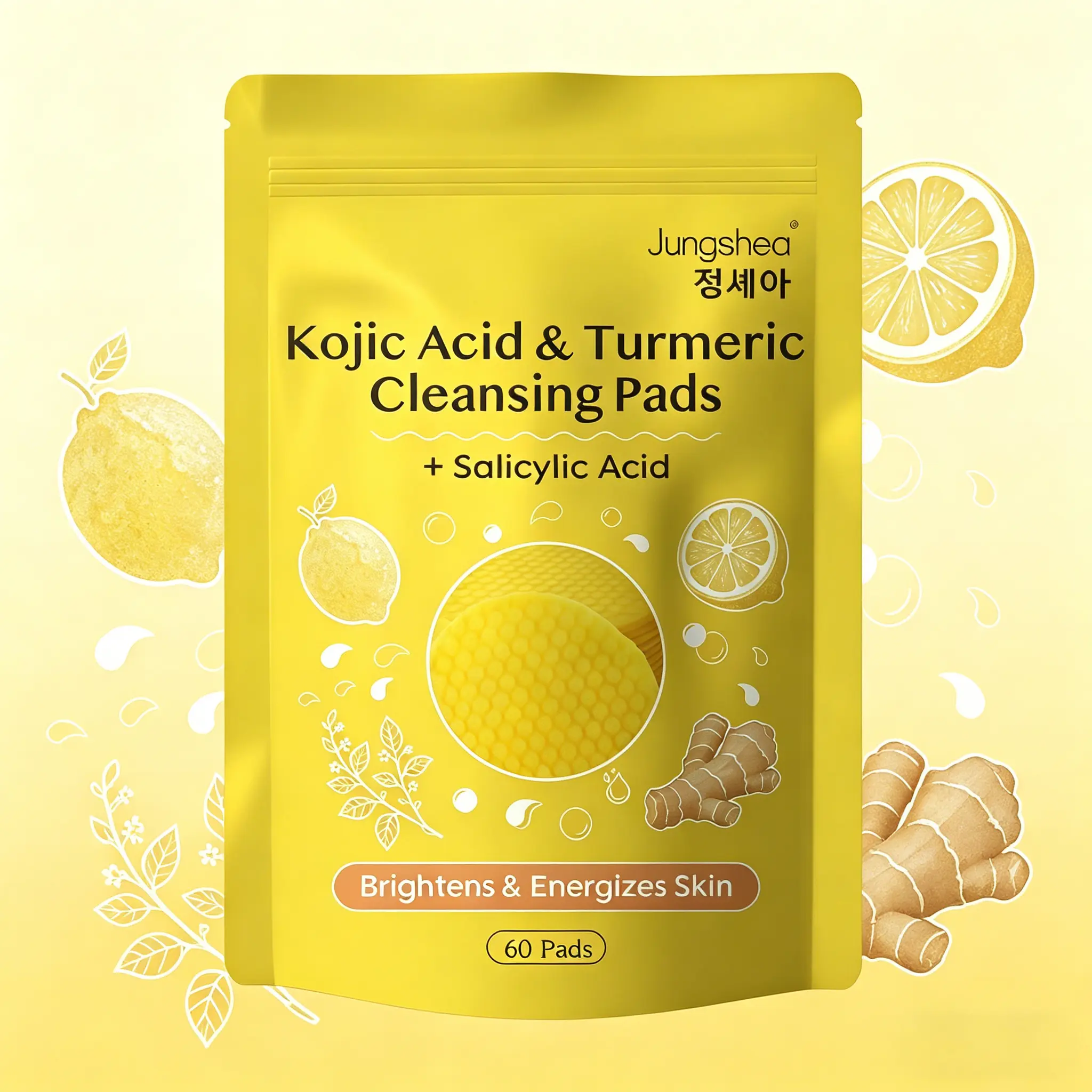 Turmeric & Kojic Acid Exfoliating Cleansing Pads - Daily Brightening Face Wipes for Makeup & Oil Removal, Gentle for All Skin Types to Promote Smooth Skin, Skincare Gift, Makeup Remover