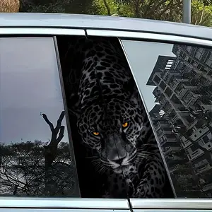2pcs Of Cheetah Car B-Pillar Stickers, Vinyl, Matte, Easy to Stick, No Glue Marks, Scratch-Resistant And Waterproof, Self-Adhesive, Disposable, Black And White Simple, Suitable for Car, Pickup Truck, Plastic, Metal Surfaces, And Car Decoration
