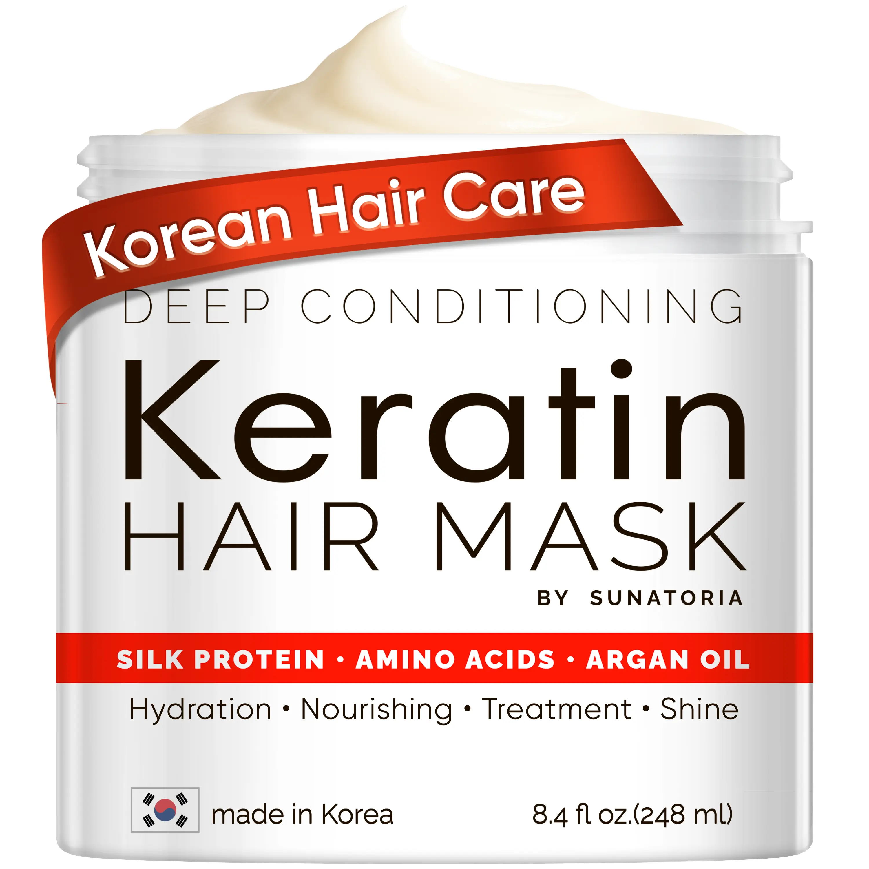 SUNATORIA 2026 Korean Premium Deep Conditioning Hair Mask - Hydrating Moisturizer for Dry, Damaged Hair - Keratin, Silk, Argan Oil, 8 Amino Acids, Repair, Frizz-Control, Sulfate-Free, 8.4 fl oz Smooth Haircare Treatment