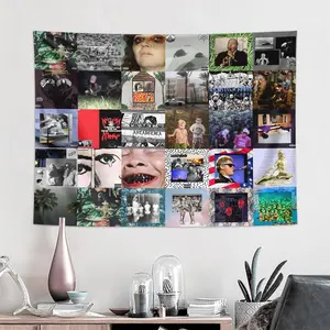 Rock and Hip-hop Music Puzzle Pattern Durable Decorative Tapestry, Polyester Fabric Wall Hanging Decor, Wall Art for Home Living Room Bedroom Office