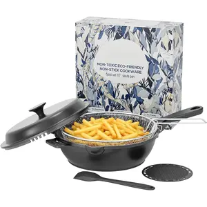 10 in 1 Saute Pan With Lid, 10 Inch Frying Pan With Deep Fry Basket, Non  -Free Cooking Pan, Induction Oven & Dishwasher Safe, Black For Daily Cooking
