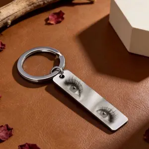 Personalized Photo Keychain, Custom Eyes Engraved Keyring, Meaningful Memorial Keepsake Gift