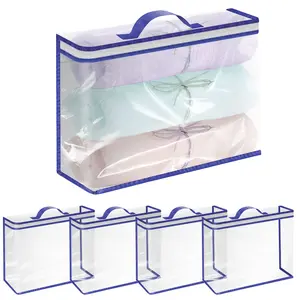 5pcs Transparent Storage Bags, Clear PVC Clothes Storage Bag with Reinforced Handle, Durable Under-Bed Organizer Set for Sweaters, Blankets, Pants, Socks, etc
