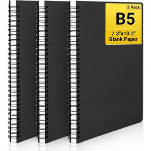 Blank Notebook Journal, B5 3 packs 7.x10.2" Black Hardcover Spiral Plain Travel Writing Notebooks, Notepad Sketchbook, Students College Office Business Subject Diary Spiral Book Journal