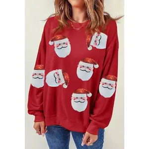Red Sequins Santa Claus Graphic Christmas Sweatshirt