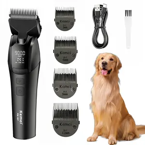 Kemei Km-1857 Adjustable Low Noise High Power Rechargeable Cordless Pet Grooming Clippers for Dogs & Cats, Powerful Battery-Powered Design