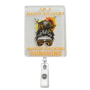 Sunflower Girl Pattern Retractable Badge Clip, Cute Badge Scroll Badge Clip, ID Card Pack for Students Office Staff Doctors Nurses, Badge Decoration, Badge Holder