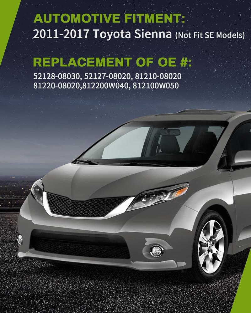 YITAMOTOR Fog Lights Compatible with 2011-2017 Sienna (Not Fit SE Models) Fog Lamps with H11 12V 55W Bulbs & Wiring Harness Clear Lens