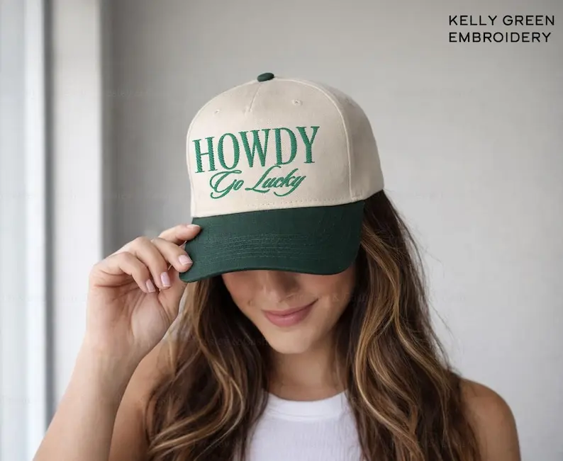 St Patricks Day Trucker Hat, Howdy Go Lucky Cap, Trendy Embroidered Hats, Green Saint Paddys Day Hats, Bachelorette Gifts