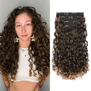Curly Hair Extensions - 4PCS 18" GoGo Curly Clip in Hair Extensions 100% Super Protein Hairpieces with Invisible Lace Weft Silky Soft Natural Look for Wome