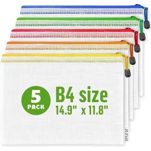 5 Pack Large B4 (12×15in) Plastic & Mesh Zipper Pouches for Puzzle Board Game Document Organization and Storage