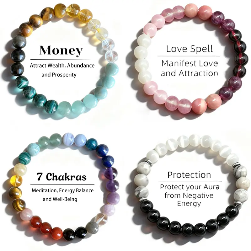 4 PCS Crystal Bracelet Set, Unisex Tiger's Eye Stone Beaded Wealth Attraction, Protection Bracelets, Grounding & Aesthetic Jewelry Accessories for Women and Men, Gift for Her, Jewelry for Banquet Party, Daily Wear summerwins