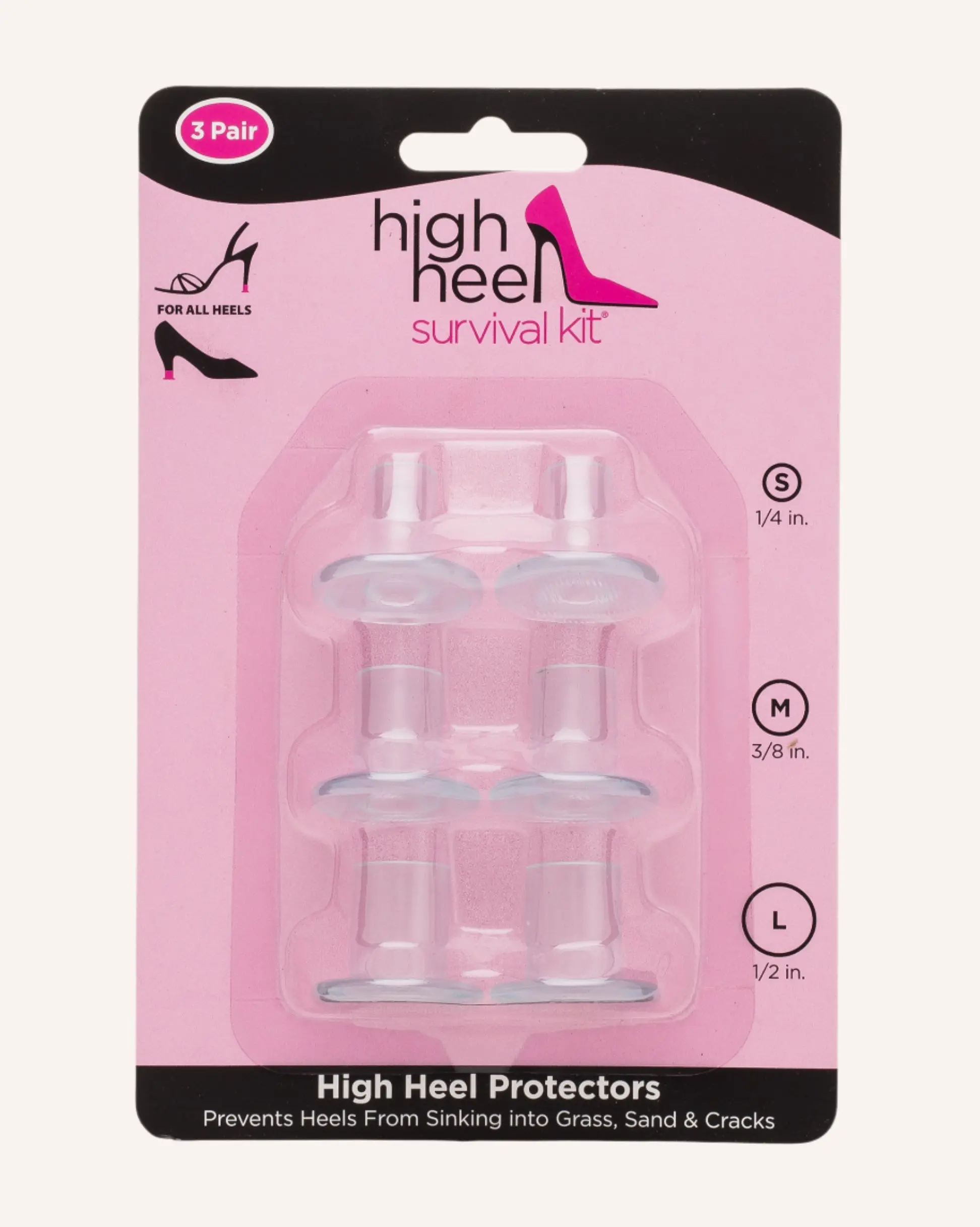 Transparent Heel Protectors for High Heels, Slip-On Shoe Caps with Anti-Slip Grip for Grass & Sand, 3 Sizes Included