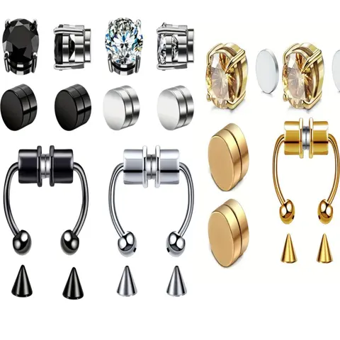 Trendy Titanium Steel Magnetic Earrings Set, Three Colors Available, No Piercing Required, Unisex Jewelry for Various Occasions, Ear Clip, Ear Cuffs Non Piercing, Non Pierced Earrings, Fashionable Jewelry Accessories