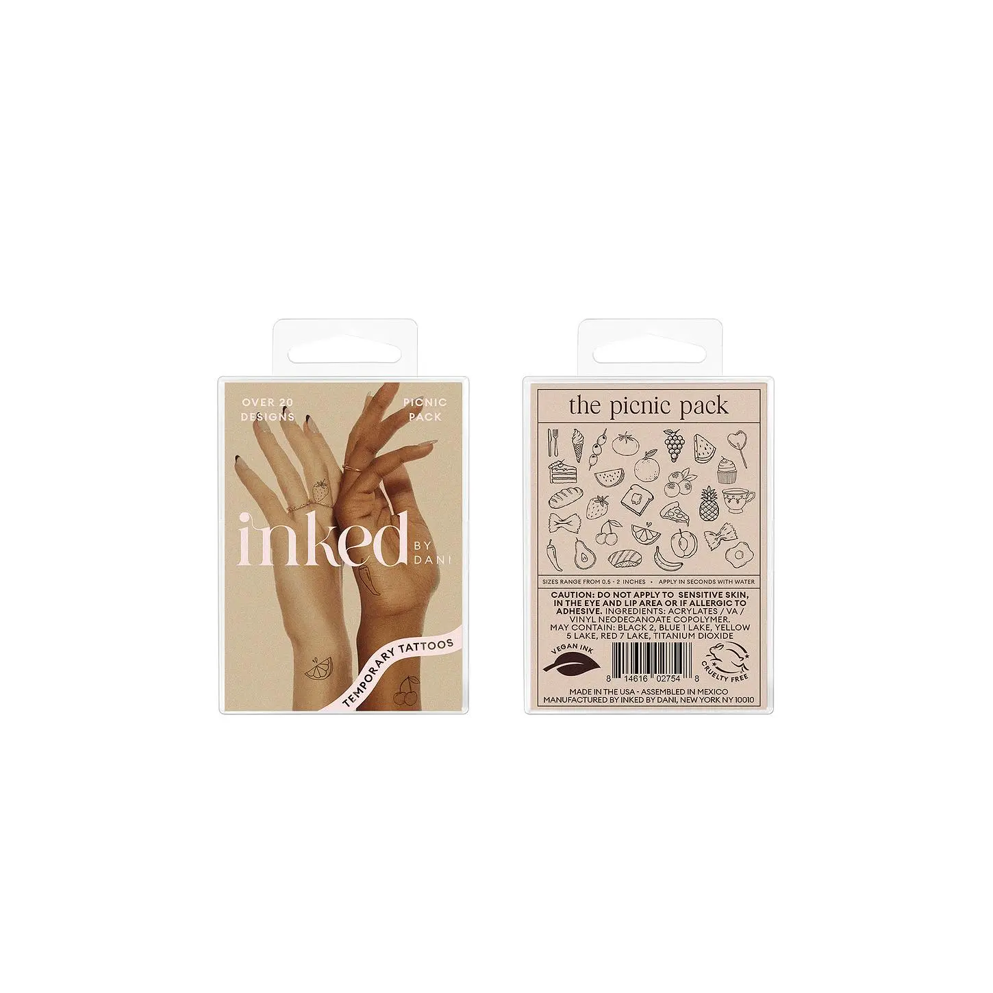 INKED by Dani Temporary Tattoo Picnic Pack, Safe Tattoo Sheets for Beauty & Personal Care Use