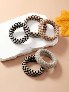 Checkerboard Pattern Hair Tie Set, High Elasticity Hair Tie for Thick Hair, Fashionable and Simple Head Accessory for Women & Girls, Hair Accessories Set