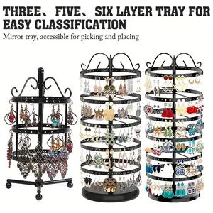 360° Rotating Jewelry Tower Organizer - Heavy-Duty Metal Stand for Earrings, Necklaces, Rings in Elegant Black Jewelry Display Jewelry Organizer
