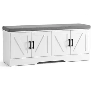 【Extra Large】47 Inch 4-Door Shoe Storage Bench | Double Storage Space | High-Density Foam Cushion | Perfect Entryway Upgrade