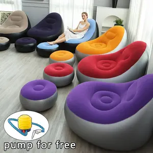 Inflatable Chair with Ottoman,Inflatable Couch for Adults with Flocked Surface Comfortable Blow Up Air Chair Waterproof Portable Air Sofa Inflatable Couch for Camping Gaming (With Pump)，Inflatable Patio Lounge Chairs for Indoor Living Room Bedroom
