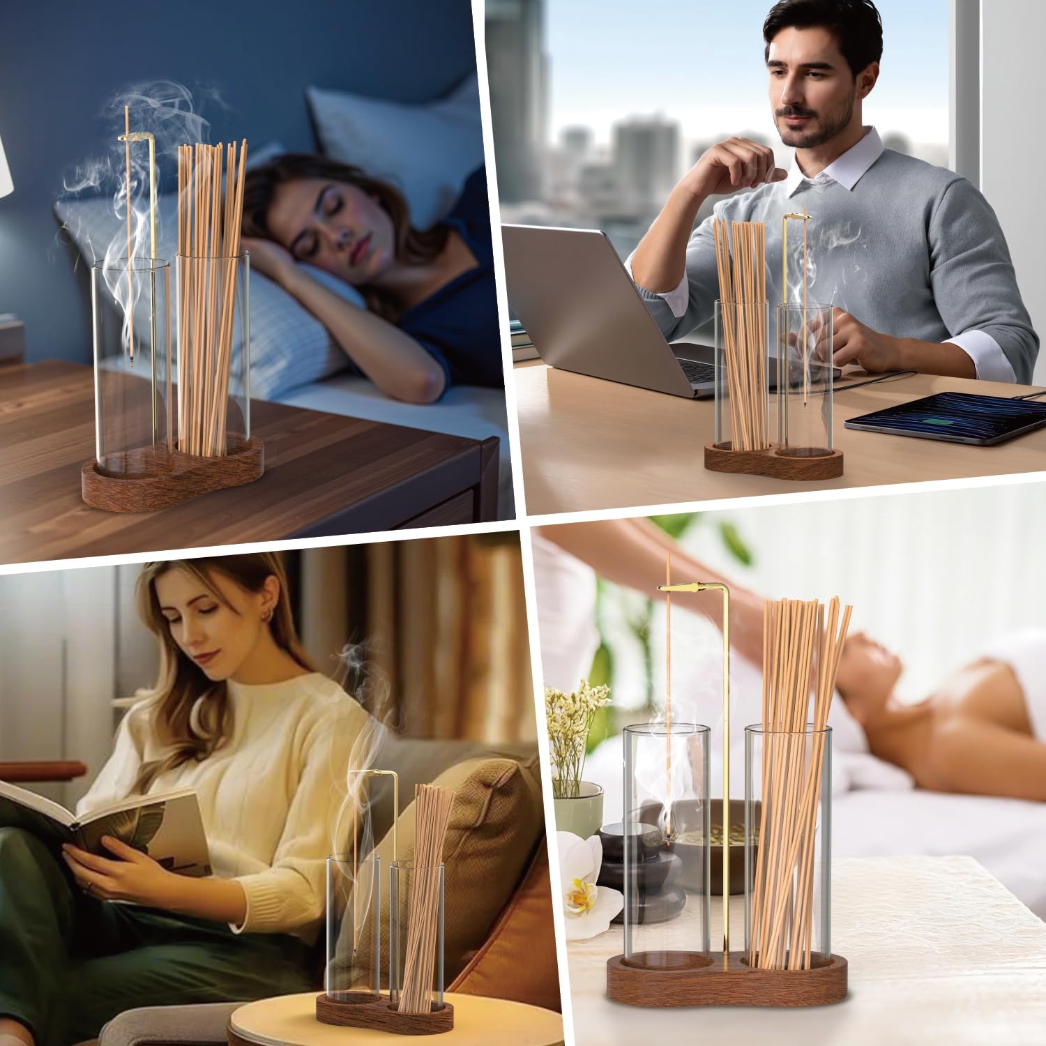 2 in 1 Incense Holder for Sticks, Anti-Ash Incense Holder, Upside Down Incense Burner Holder with Glass Ash Catcher & Incense Storage for Yoga Spa Meditation Home Decor