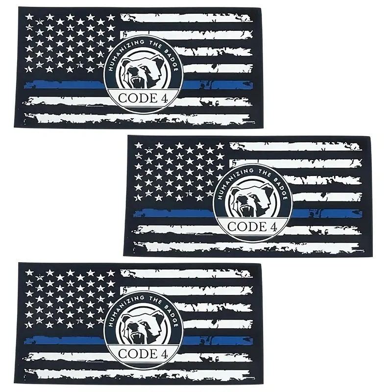 3pcs,American Flag Thin Blue Line Vinyl Sticker - Patriotic Car Decal, Honoring Law Enforcement, Matte Finish, Black White and Blue Stripes with "CODE 4" Emblem for Windows and Bumpers, Car Emblems And Badges exterior accessories outdoor line code