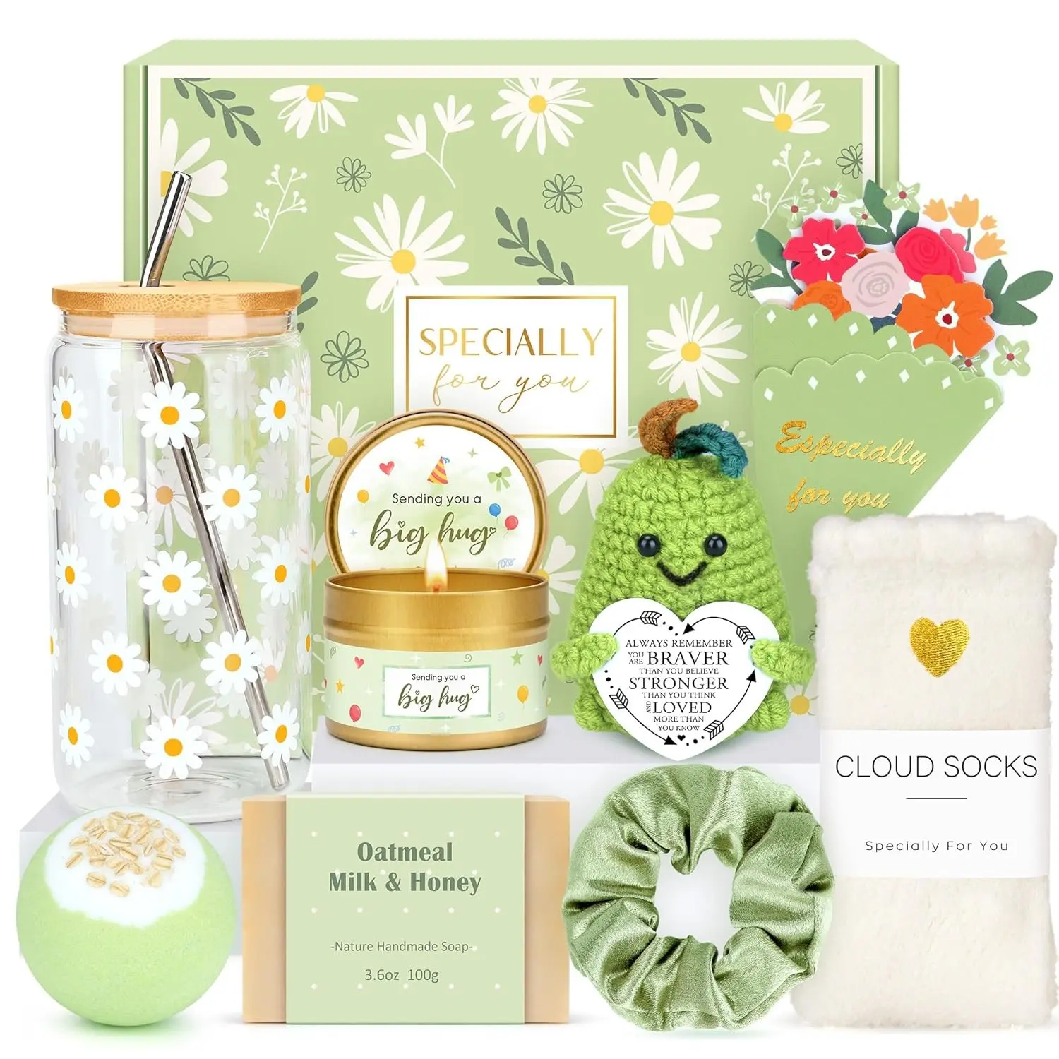 Gift Baskets for Women Unique Birthday Gifts for Women self care cheer up gifts set pick me up gift box for Woman teen girls best friend Sister Ladies Friendship Her - Inspirational Green Present