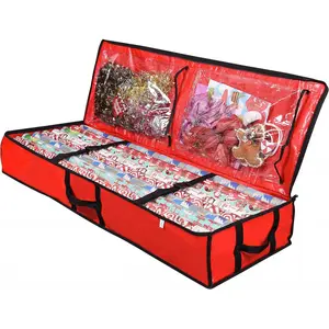 Wrapping Paper Storage Containers| Gift Wrap Organizer Under Bed 41"x14"x6" Fits 18-24 Rolls Fit Up to 40" Long Roll Wrap Storage Box Holder with Pockets for Ribbon Bows & Accessories (Red)