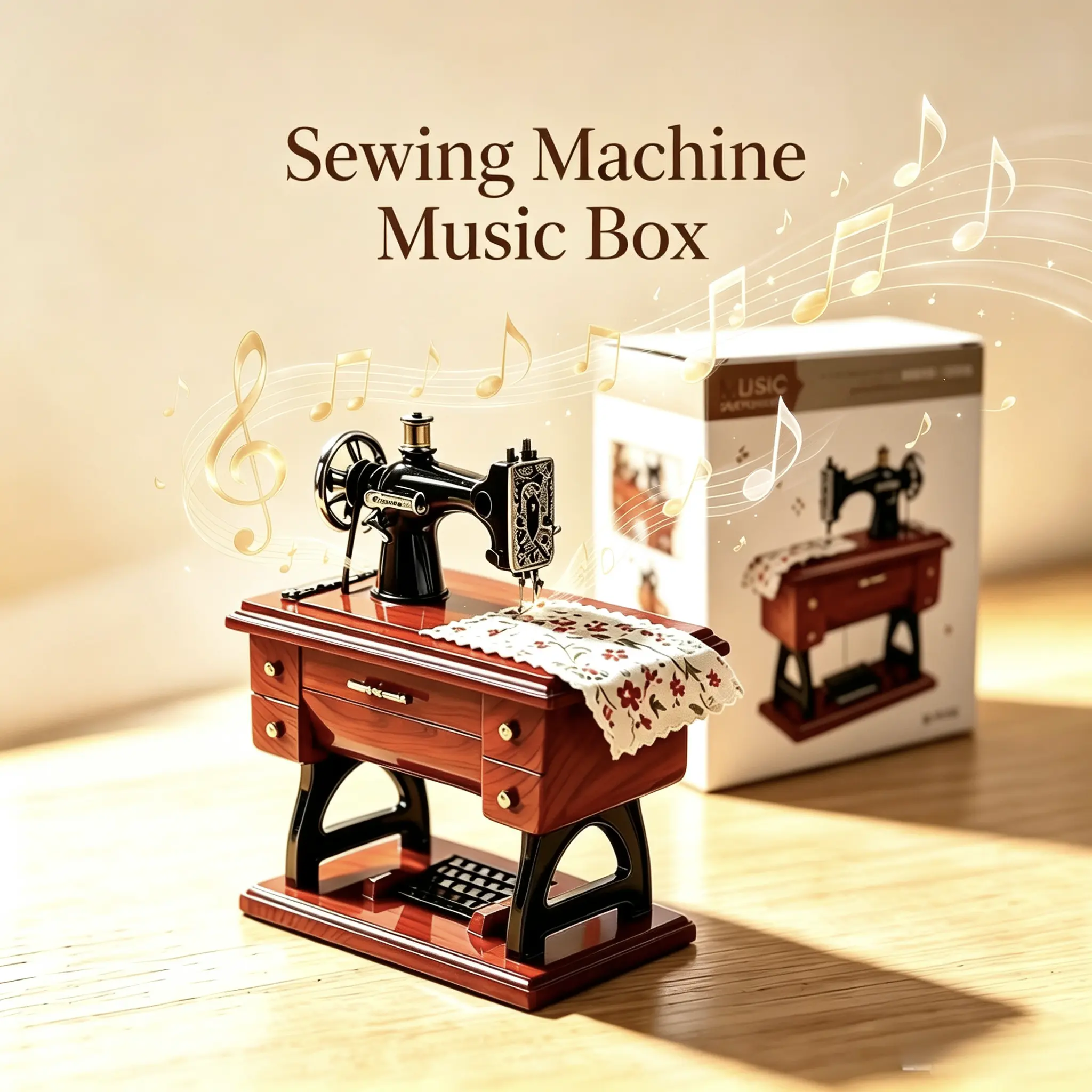 Sewing Machine Clockwork Music Box, operates and plays music without batteries. Its movement runs smoothly and delicately. It serves perfectly as home decor for collection, and also makes an elegant gift for kids and mothers.