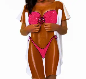 LA Imprints Fantasy Coverup Dark Skin Hot Pink Bikini Body Coverup T-Shirt