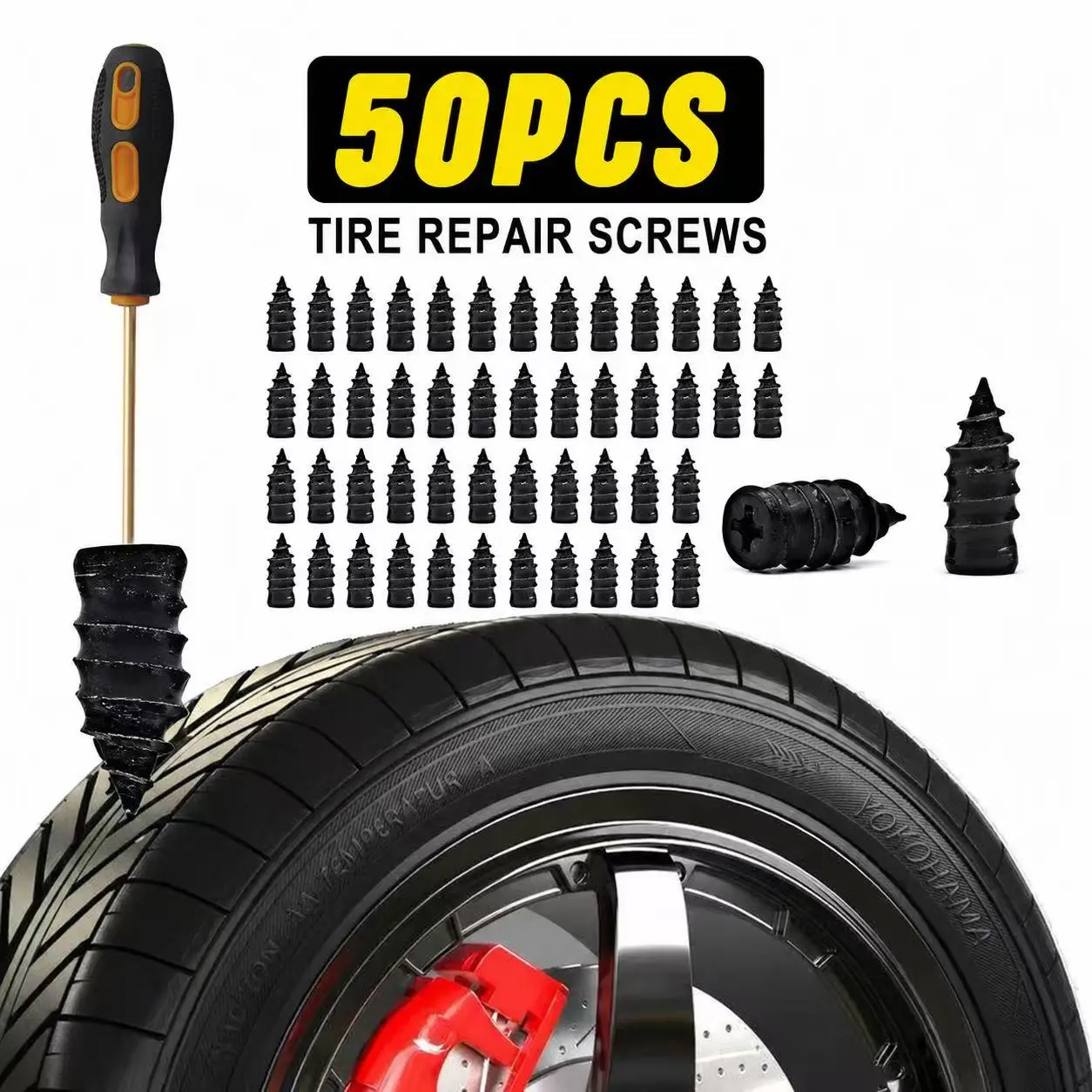 50 Pcs Professional Tire Repair Screw in Rubber Plug Repair Puncture Vacuum Self-Service Tire Wheel Tools